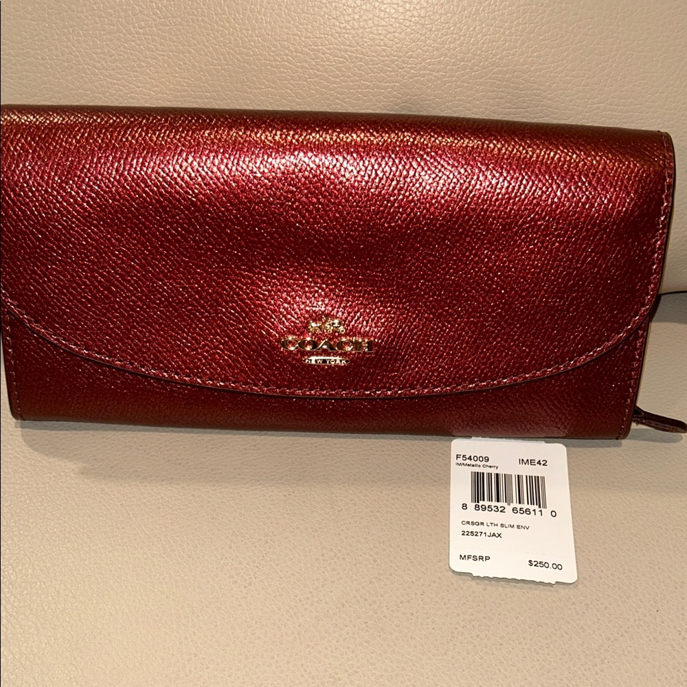 Coach Metallic Cherry Crossgraine Leather Wallet